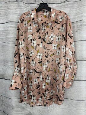 Munthe Peach Floral Button Front Long Sleeve Shirt Dress Size 34/XS